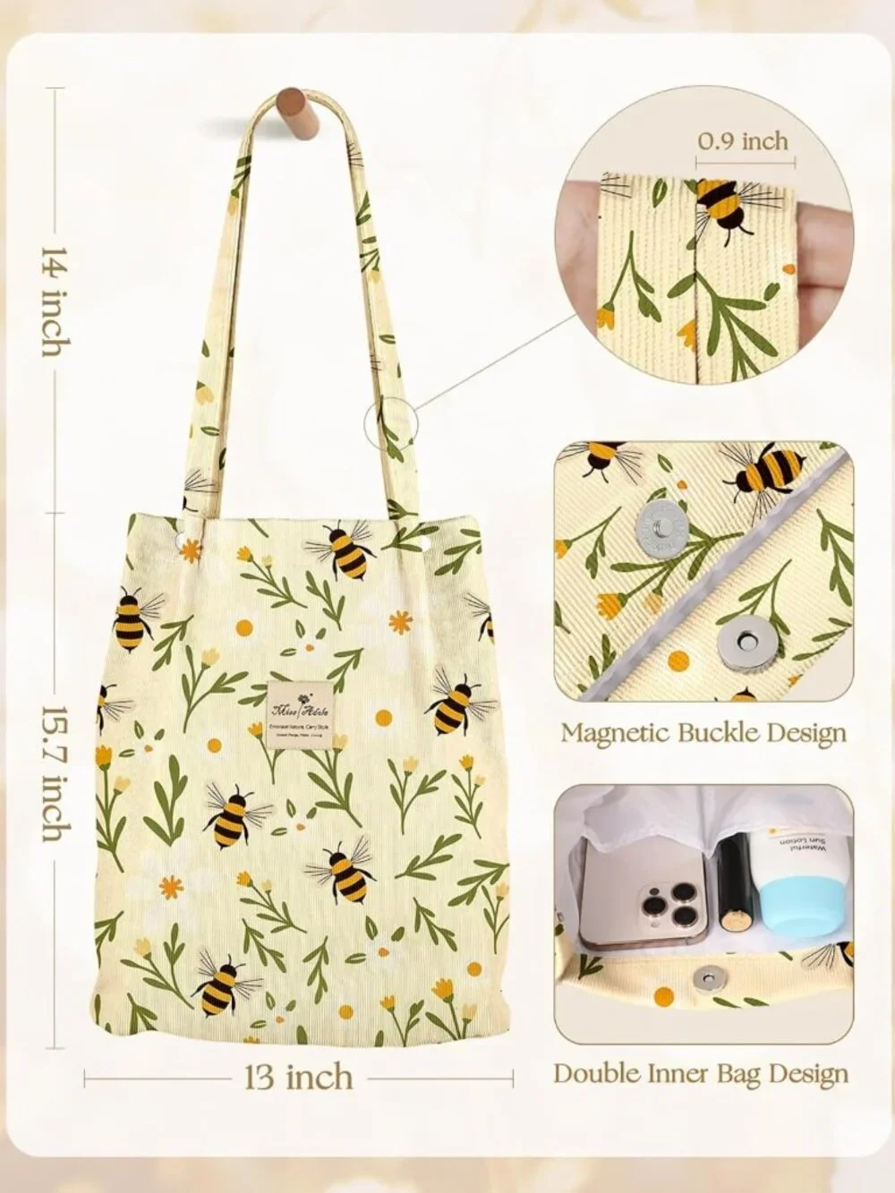 Cute Corduroy Tote Bag for Women | Stylish, Versatile, Perfect for Everyday Use